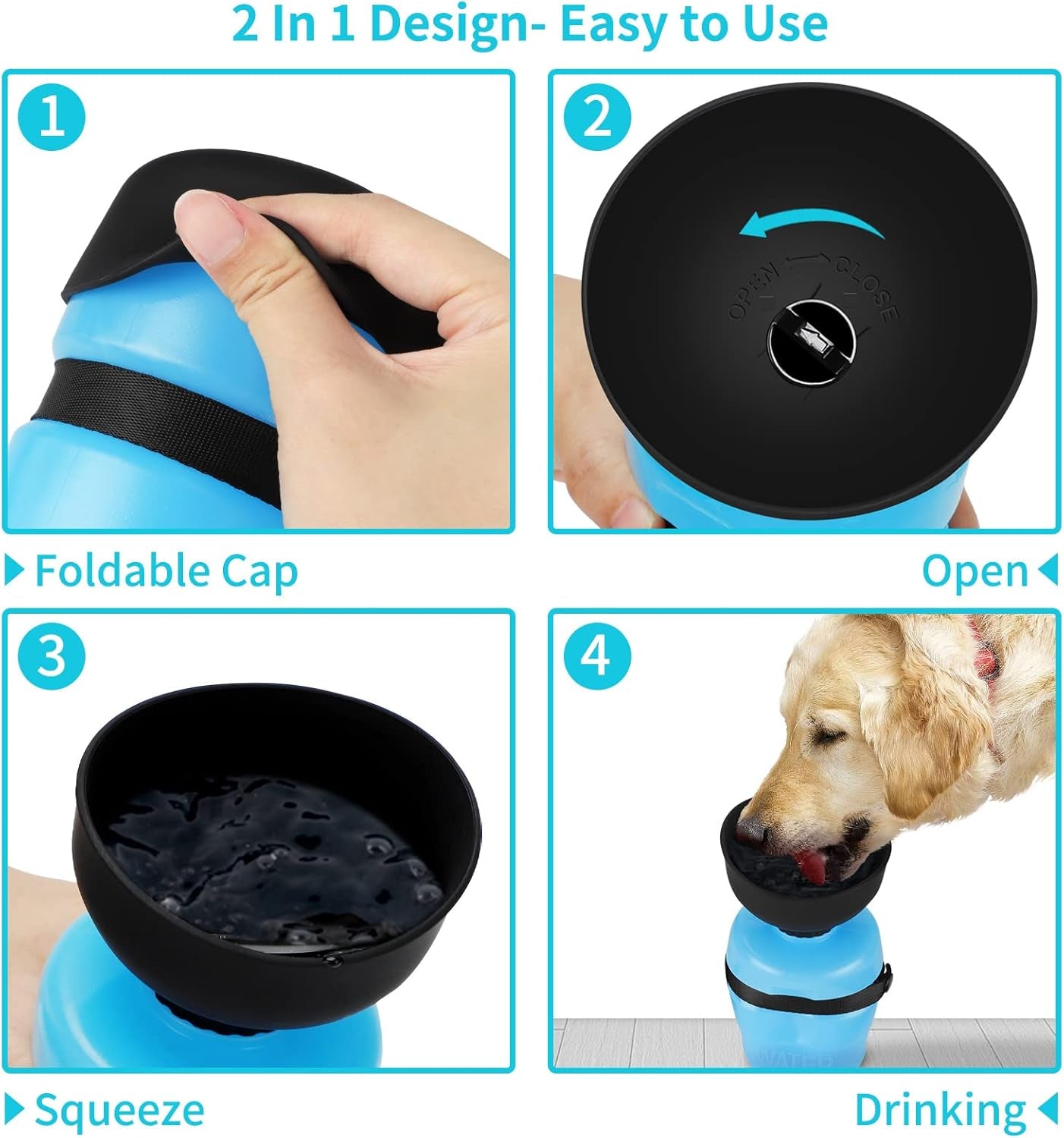 Dog Water Bottle, Portable Dog Water Bowl Dispenser Puppy Travel Water Bowl, Pet Water Bottle for Thirsty Dogs Outdoor Walking, Hiking, Travel, Leak Proof & BPA Free-Safe Hydration